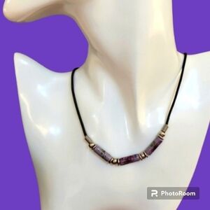 3/$30 VTG 1970s Lavendar Ceramic Floral Tube Beaded Collar Necklace
